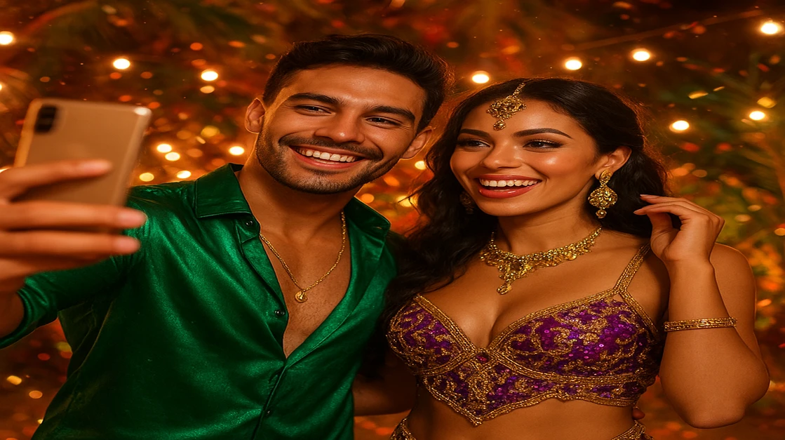 রঙিন কার্নিভাল পোশাকে এক সুখী ও আকর্ষণীয় জুটি একটি উজ্জ্বল আউটডোর উৎসবে উদযাপন করছে, 77fd-এ একসঙ্গে গেম খেলার মজা, সামাজিকতা ও উত্তেজনাপূর্ণ পরিবেশকে ধারণ করছে।